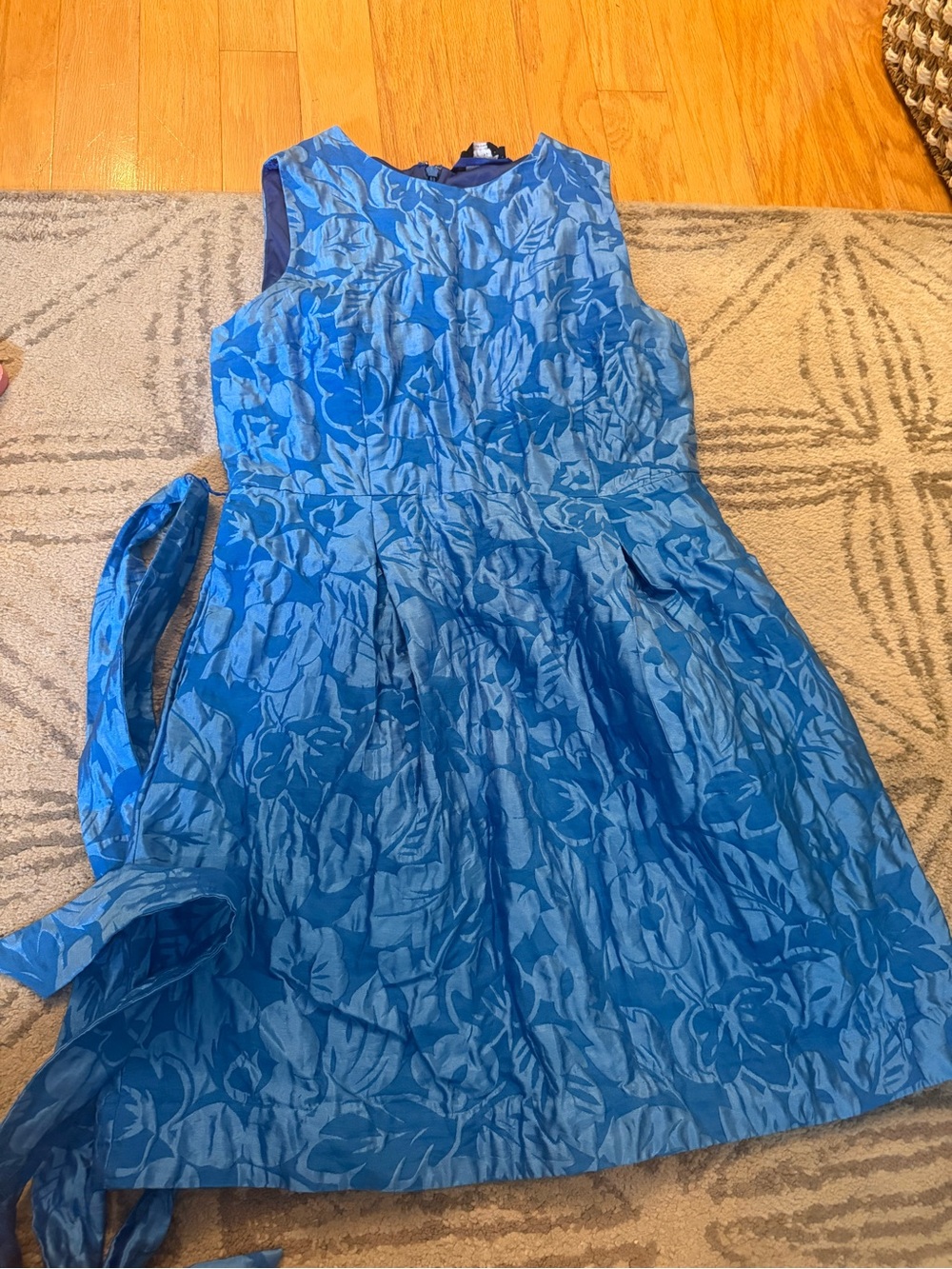 kate spade Blue Floral Jacquard Sleeveless Fit-and-Flare Dress